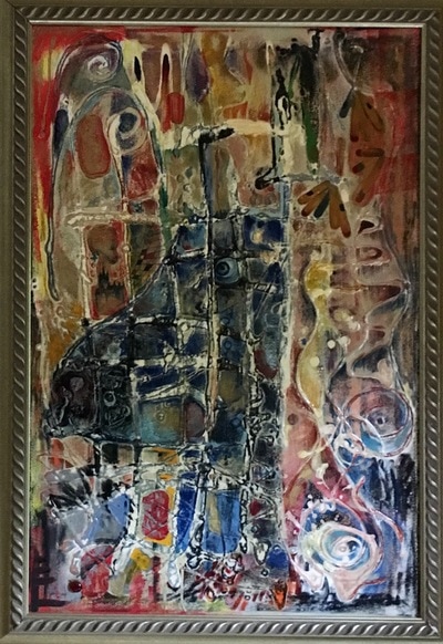 “HORSE "
Size 40 X 30  inches.
Price $999
This is an original oil on canvas painting, framed with simple wooden frame.
It is signed on the front, and titled & signed on the back as well.