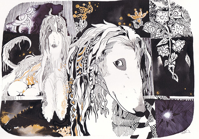 AFGAN DOGS (GIRLS)
Original INK painting / drawing  by Katalina Savola.
Size 12 X 19 inches.
Price $340
