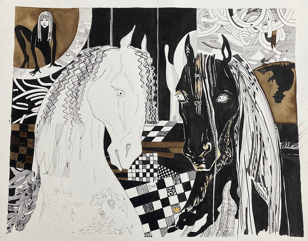 LIFE CHESS
Original INK painting /drawing  by Katalina Savola.
Size 15 X 22' inches.
Price $1200